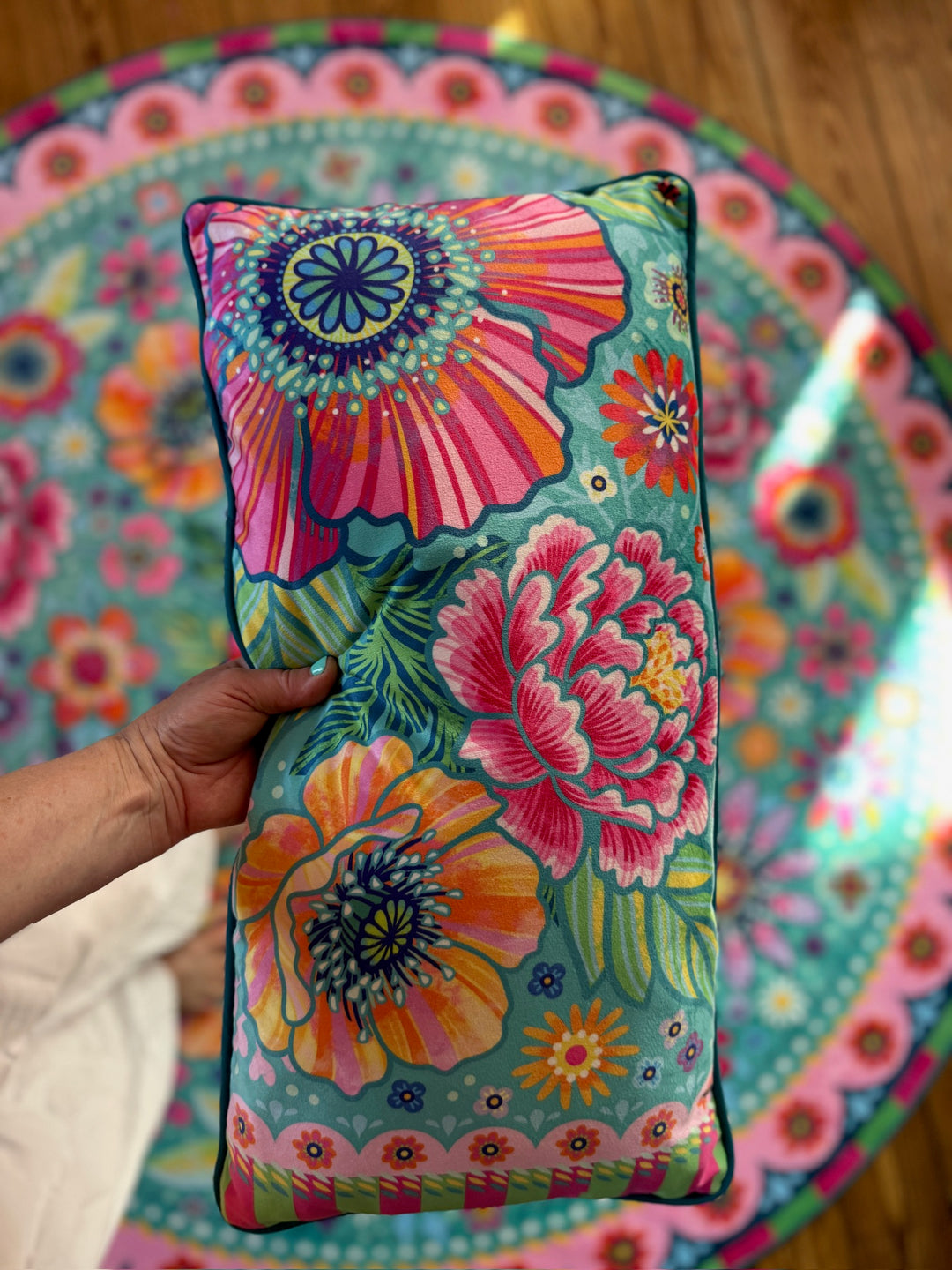 Dekokissen - Blumen Zauber - Türkis - 60 x 30 cm