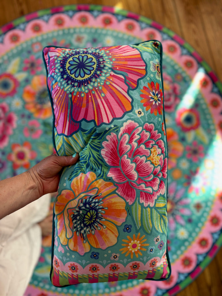 Dekokissen - Blumen Zauber - Türkis - 60 x 30 cm