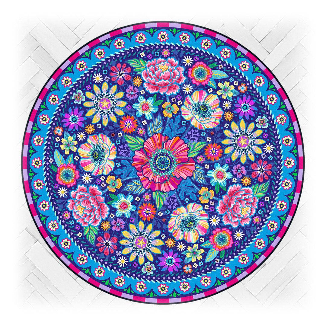 Teppich - Blumen Zauber - Blau Rund