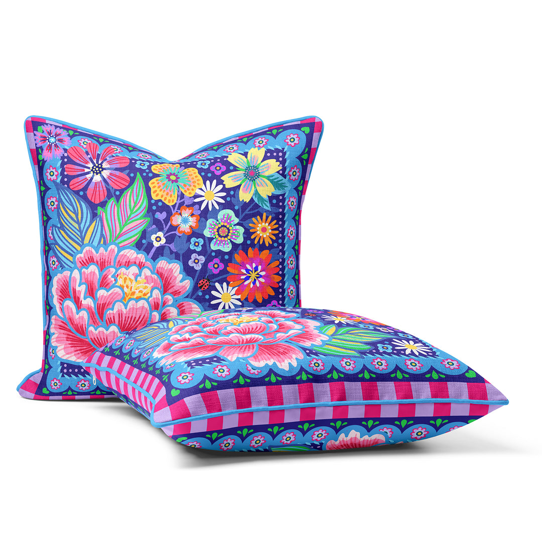 Dekokissen - Blumen Zauber - Blau - 40 x 40 cm