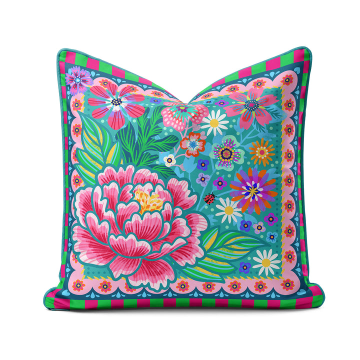 Dekokissen - Blumen Zauber - Türkis - 40 x 40 cm