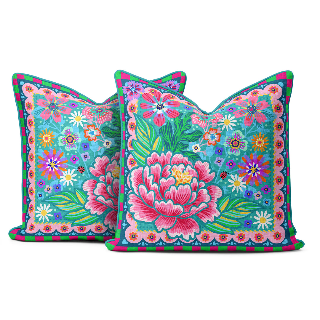 Dekokissen - Blumen Zauber - Türkis - 40 x 40 cm