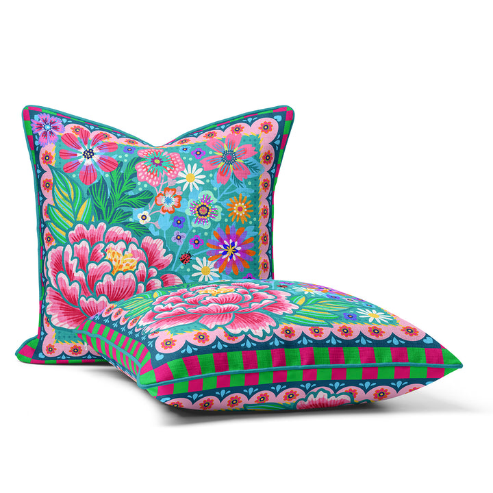 Dekokissen - Blumen Zauber - Türkis - 40 x 40 cm