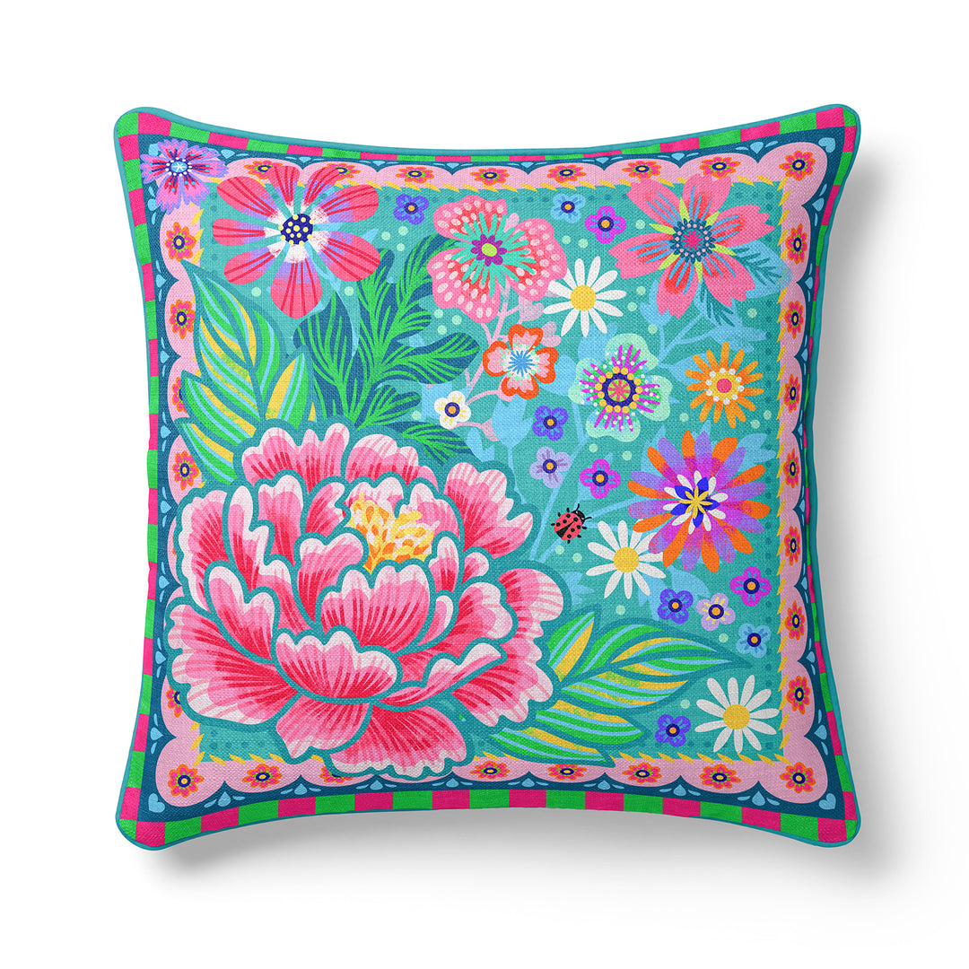 Dekokissen - Blumen Zauber - Türkis - 40 x 40 cm