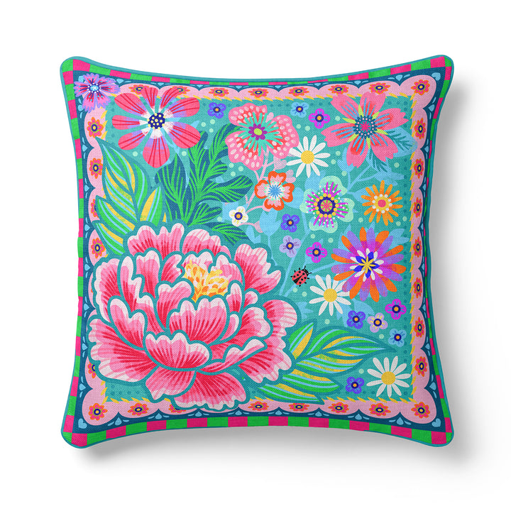 Dekokissen - Blumen Zauber - Türkis - 40 x 40 cm