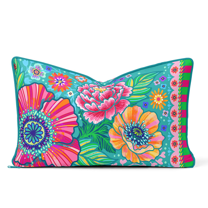Dekokissen - Blumen Zauber - Türkis - 60 x 30 cm