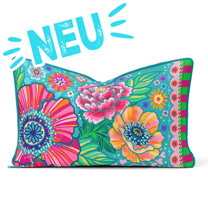 Lieblingskissen – Blumenzauber türkis 60 cm x 30 cm