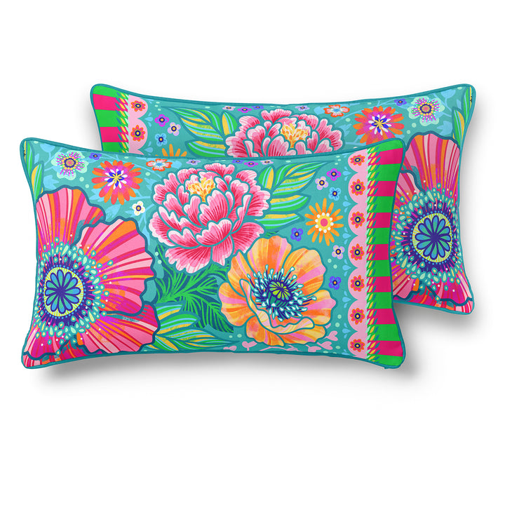 Dekokissen - Blumen Zauber - Türkis - 60 x 30 cm