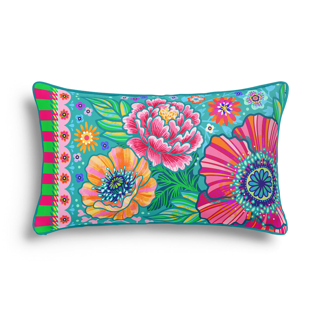 Dekokissen - Blumen Zauber - Türkis - 60 x 30 cm