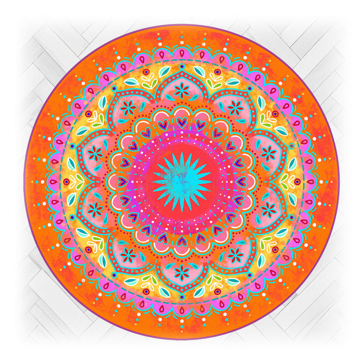 Teppich Rund - Mandala Pink-Orange