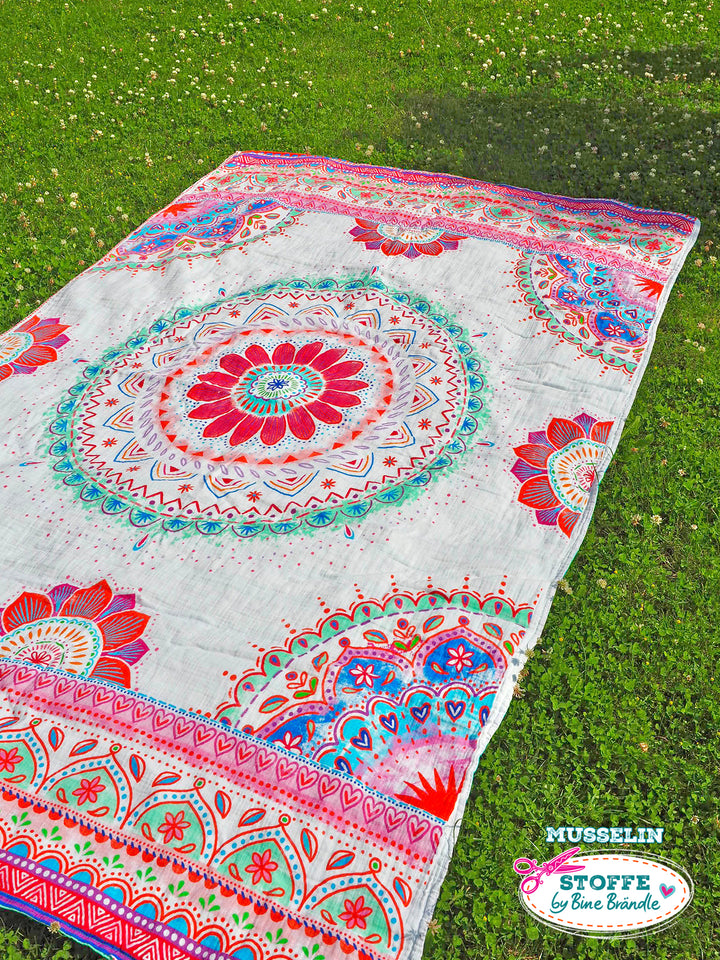 B-Ware Mandalas weiß-rot – Stoff