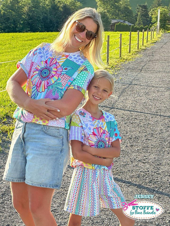 Patchwork Nähte weiß bunt - Stoff