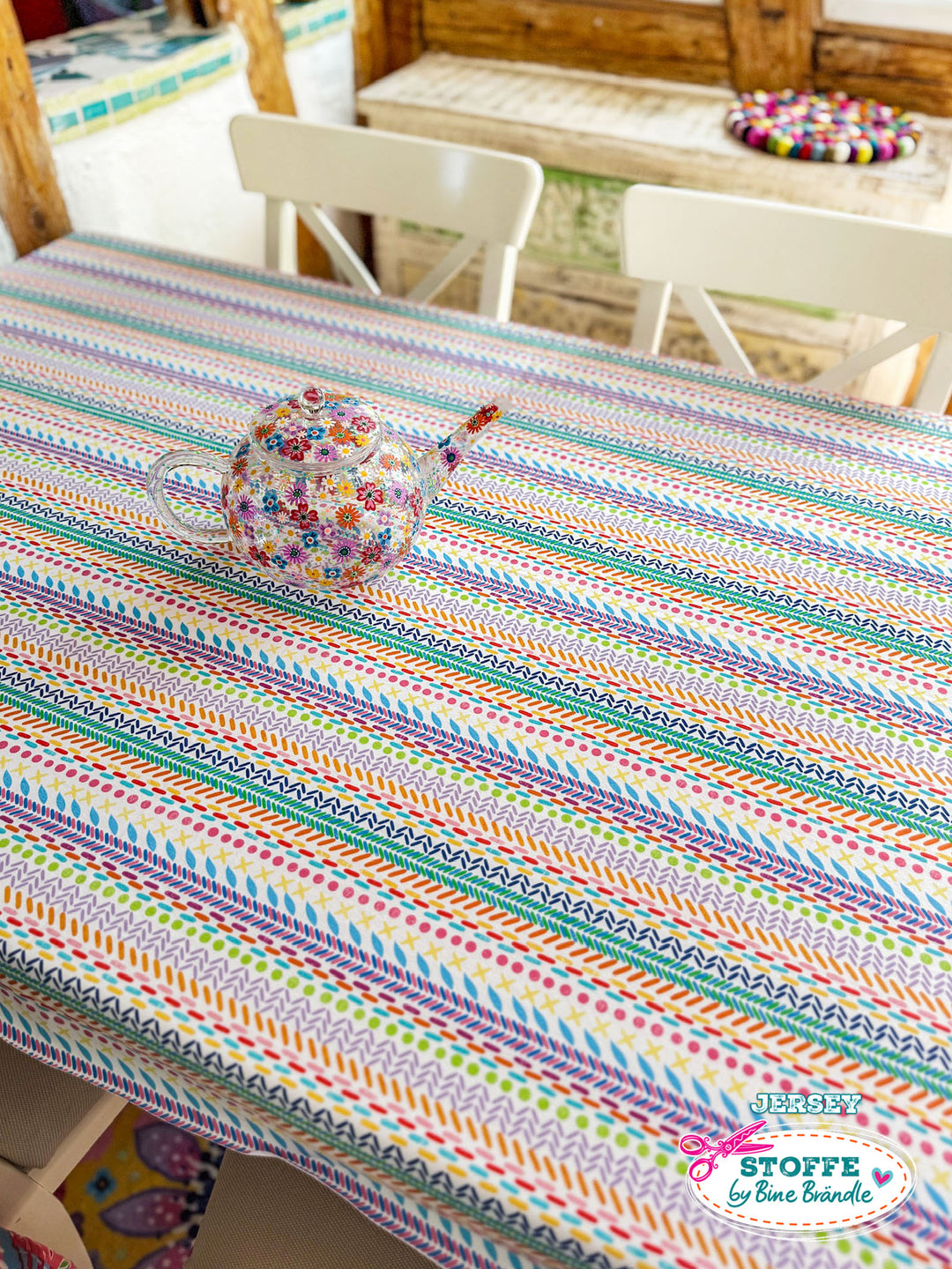 Patchwork Nähte weiß bunt - Stoff