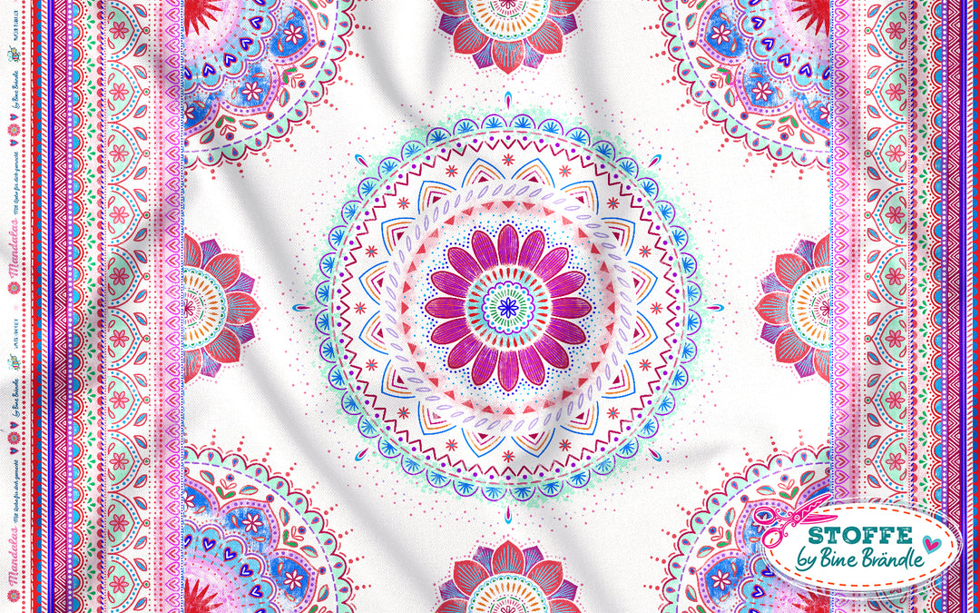 B-Ware Mandalas weiß-rot – Stoff