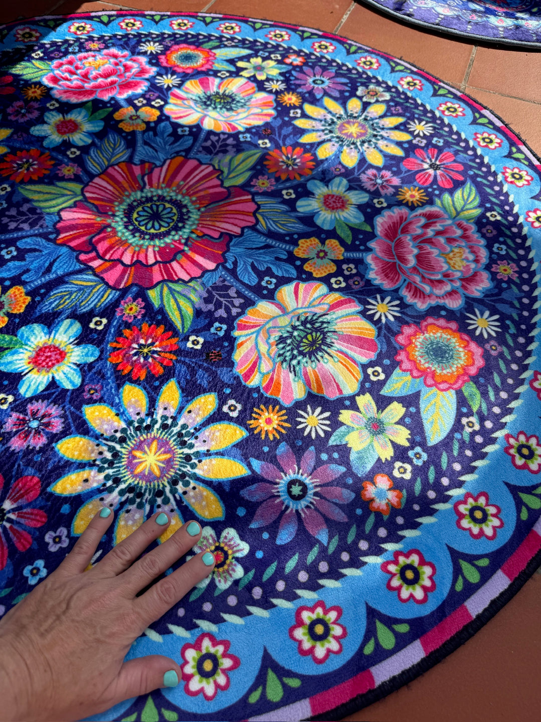 Teppich - Blumen Zauber - Blau Rund