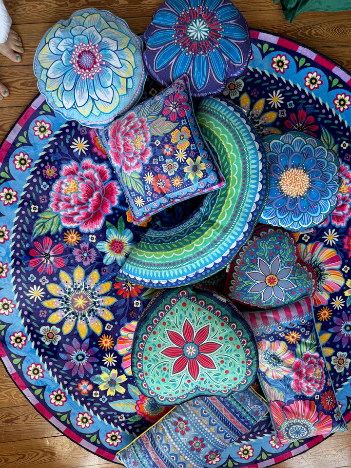 Teppich - Blumen Zauber - Blau Rund