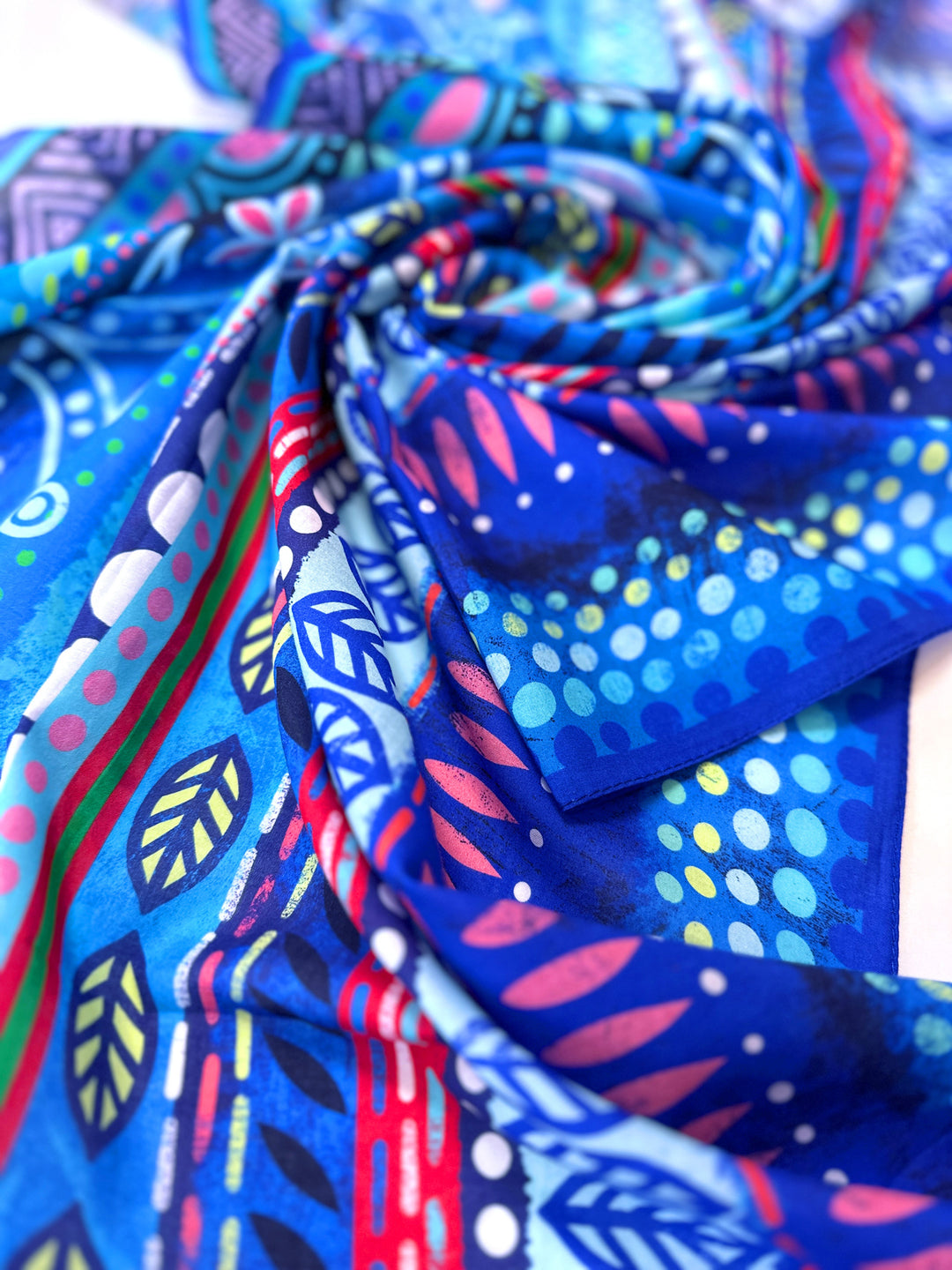 Tuch Boho-Bordüren blau