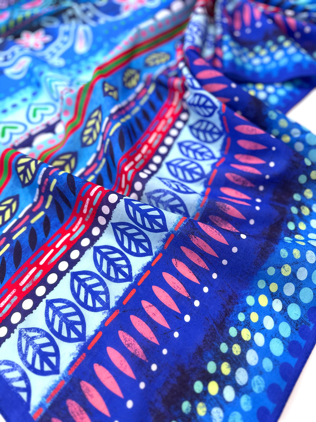 Tuch Boho-Bordüren blau