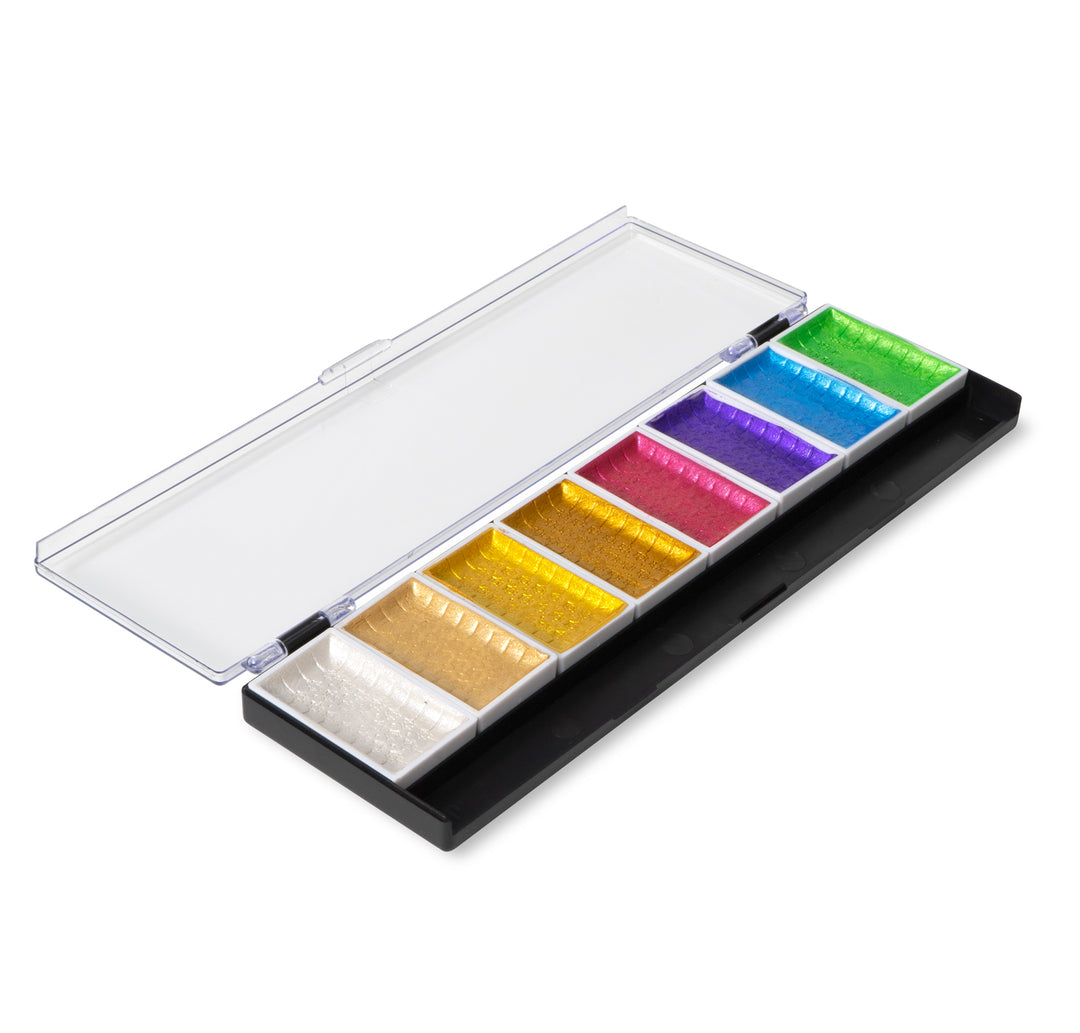 8 schimmernde Metallic-Wasserfarben für Hobby-Künstler offen